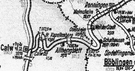 Ausschnitt aus einer historischen Karte der Bahnlinien im Sdwesten
